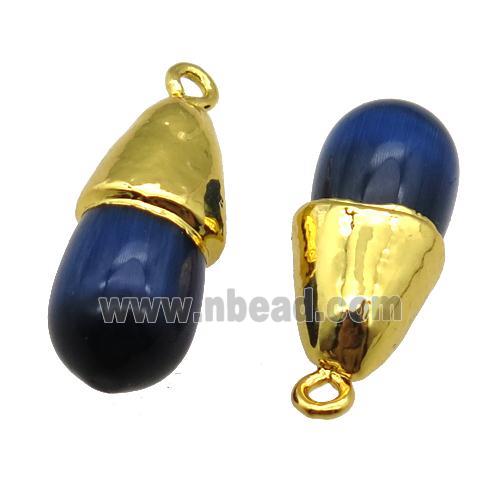 darkblue Cat eye stone pendant, teardrop, gold plated
