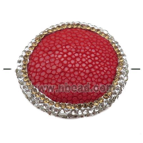 red pu leather circle beads paved rhinestone