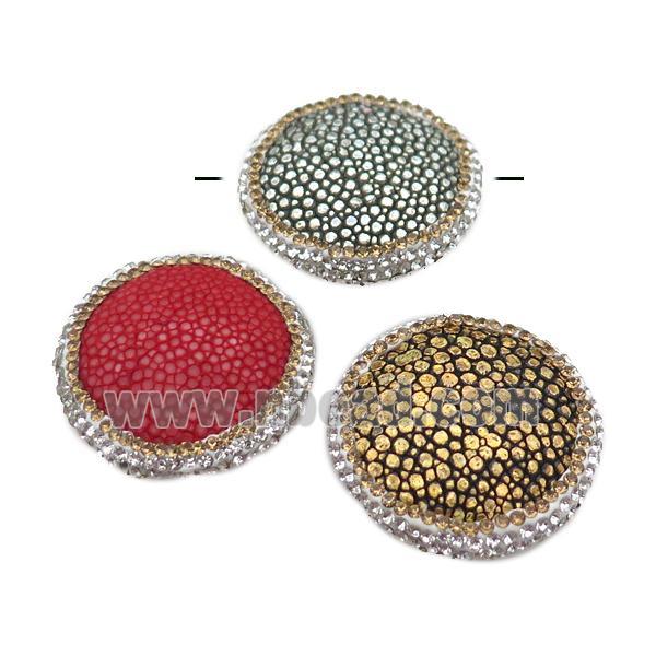 pu leather circle beads paved rhinestone, snakeskin, mixed color