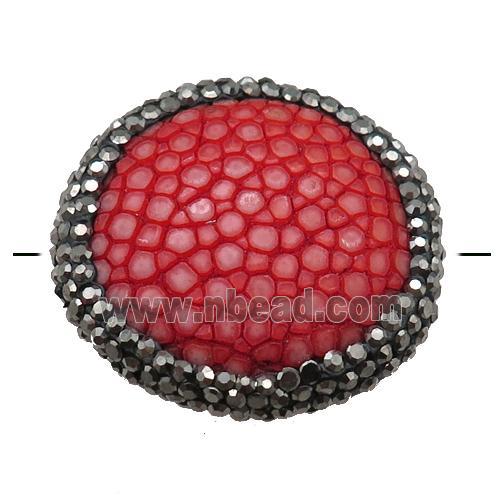 red pu leather circle beads paved rhinestone