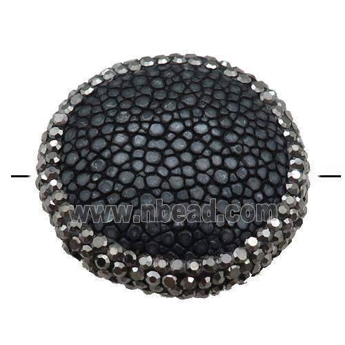 black pu leather circle beads paved rhinestone