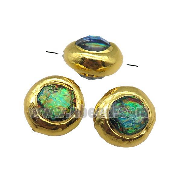 Ammolite button beads, gold plated
