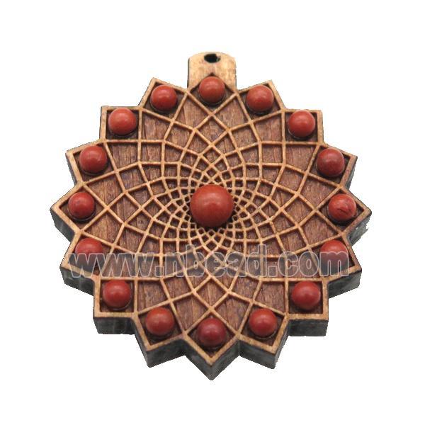 wood pendant pave red jasper