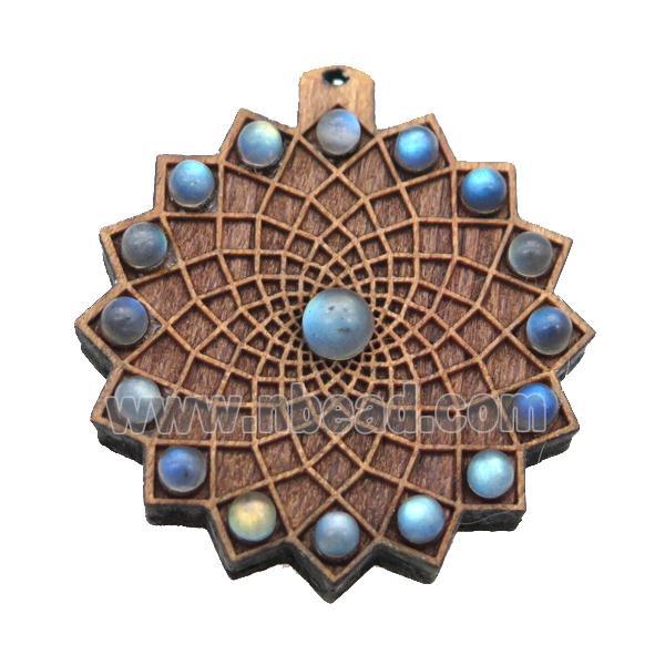 wood pendant with labradorite