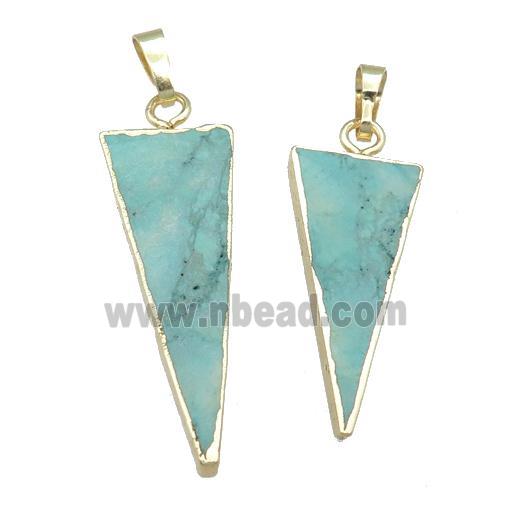 green magnesite turquoise pendant, triangle, gold plated