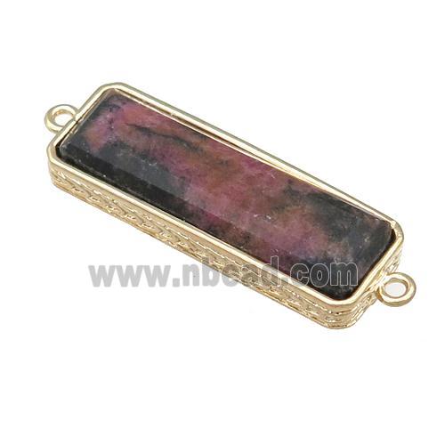 red Rhodonite rectangle connector, gold plated