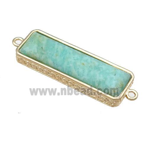 green Amazonite rectangle connector, gold plated