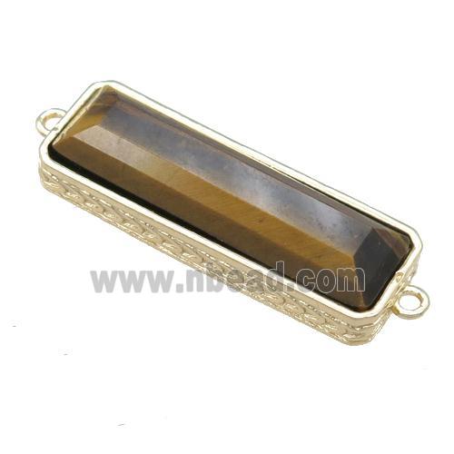Tiger eye stone rectangle connector, gold plated