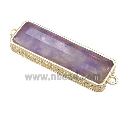 purple Amethyst rectangle connector, gold plated