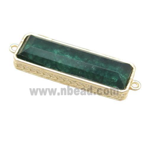 green Jasper rectangle connector, treated, gold plated