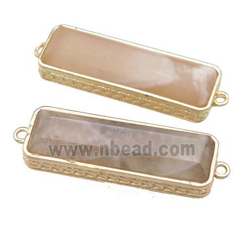 peach Sunstone rectangle connector, gold plated
