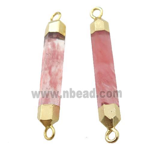 watermelon pink Synthetic Quartz stick connector, gold plated