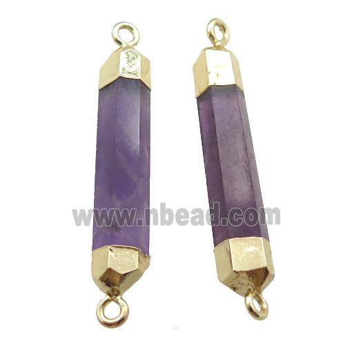 purple Amethyst stick connector, gold plated