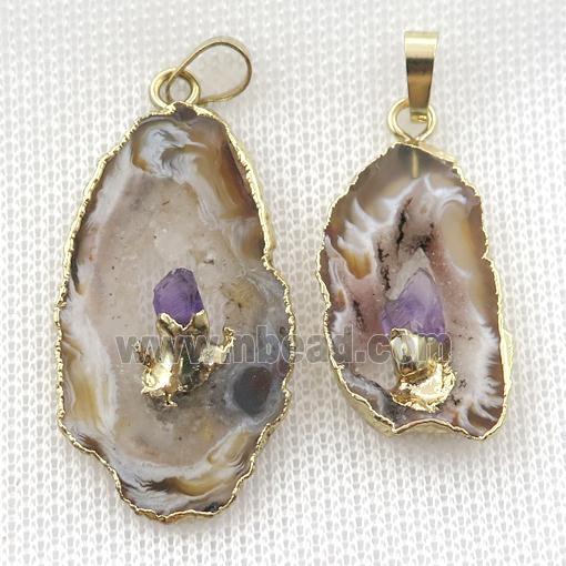 Agate Druzy slice pendant, gold plated