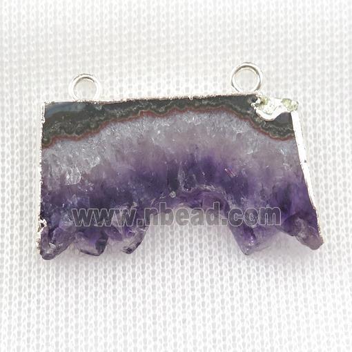 Amethyst Druzy slice pendant with 2loops, silver plated