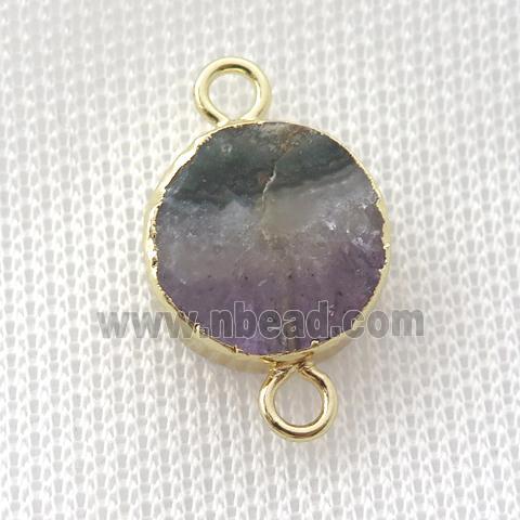 Amethyst button connector, gold plated