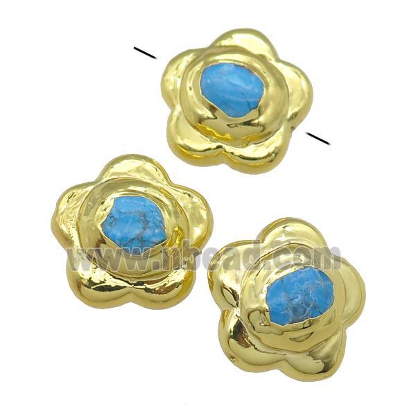 Assembled Turquoise flower beads, gold plated