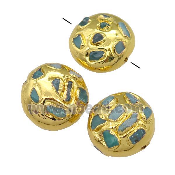 green Australian Chrysoprase button beads, gold plated