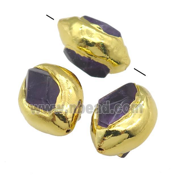 Amethyst oval beads, gold plated