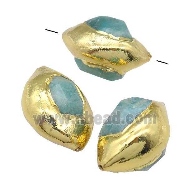 green Amazonite oval beads, gold plated