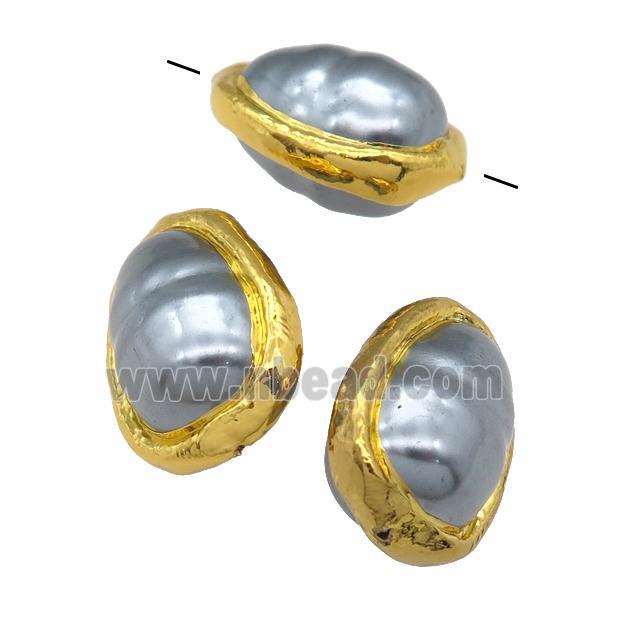 deep.gray pearlized Shell teardrop Beads, gold plated