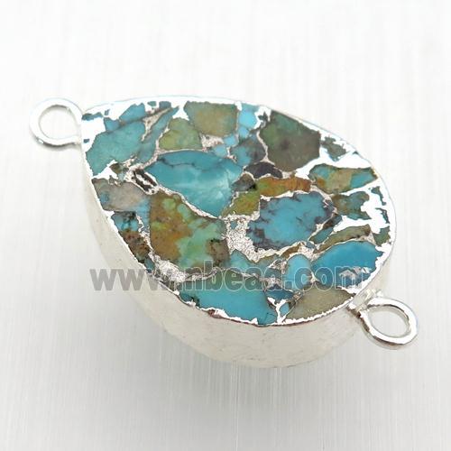 blue Mosaic Turquoise connector, teardrop, silver plated