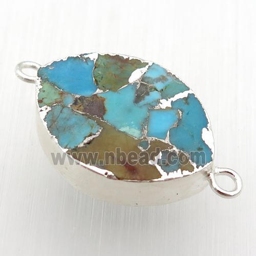 blue Mosaic Turquoise connector, horse-eye, silver plated