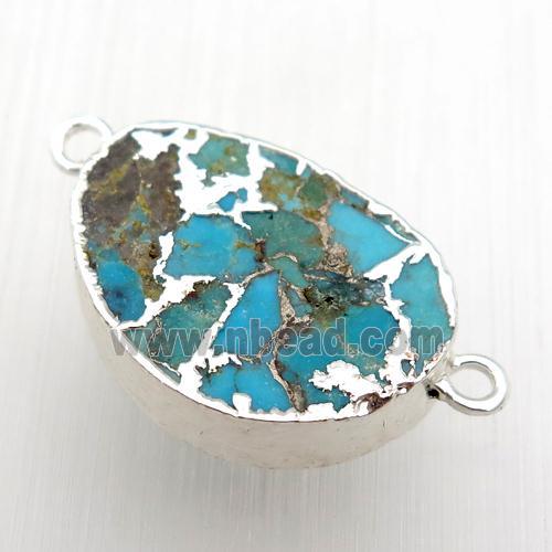 blue Mosaic Turquoise connector, teardrop, silver plated