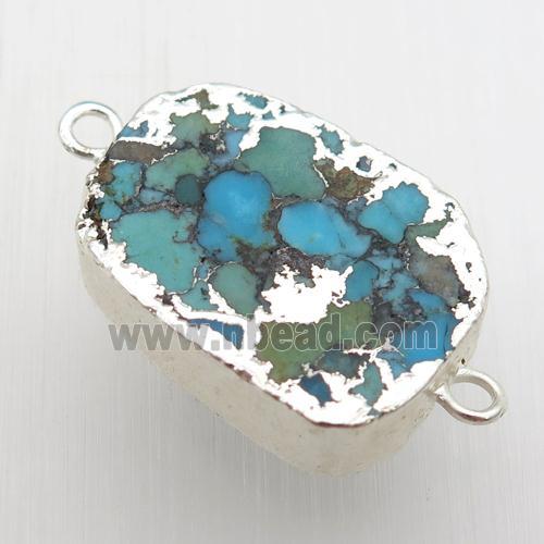 blue Mosaic Turquoise connector, oval, silver plated