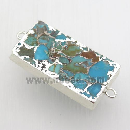 blue Mosaic Turquoise connector, rectangle, silver plated