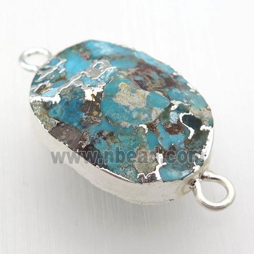 blue Mosaic Turquoise over connector, point, silver plated