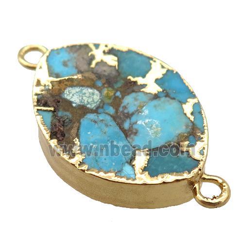 blue Mosaic Turquoise connector, horse-eye, gold plated