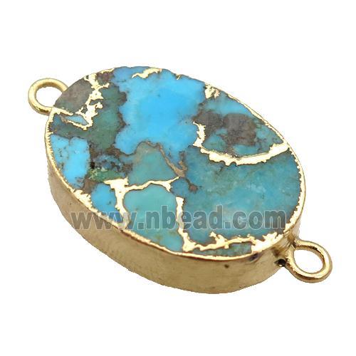 blue Mosaic Turquoise connector, oval, gold plated