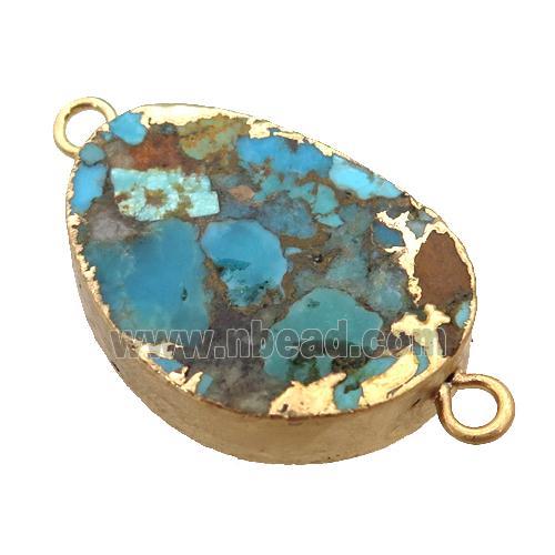blue Mosaic Turquoise connector, teardrop, gold plated