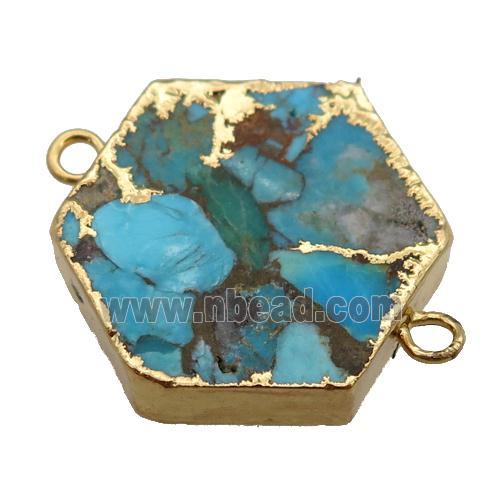 blue Mosaic Turquoise connector, hexagon, gold plated