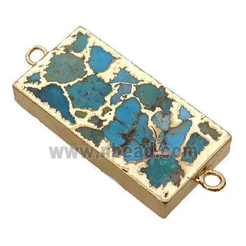 blue Mosaic Turquoise connector, rectangle, gold plated