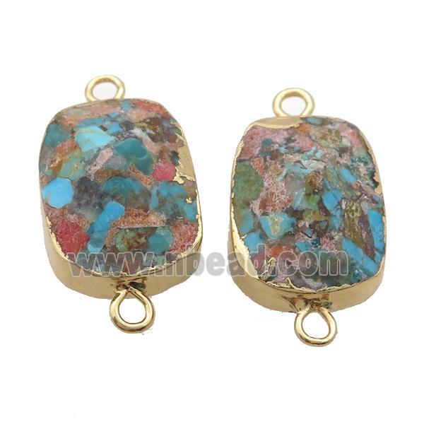blue Mosaic Turquoise oval connector, point, gold plated