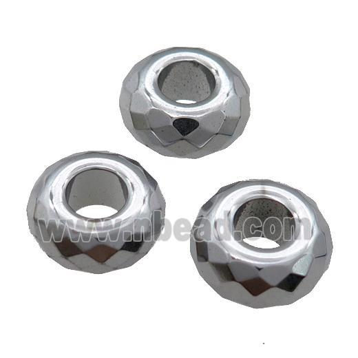 Hematite Beads with large hole, faceted rondelle, platinum plated
