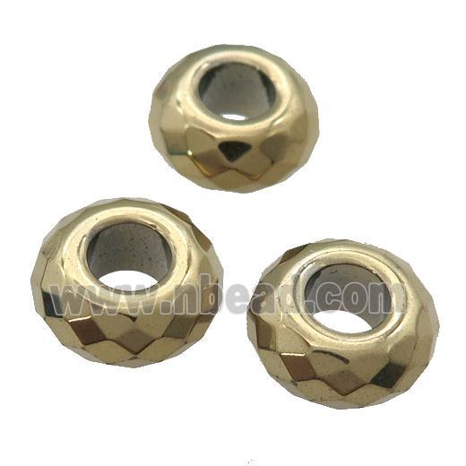 Hematite Beads with large hole, faceted rondelle, lt.gold plated
