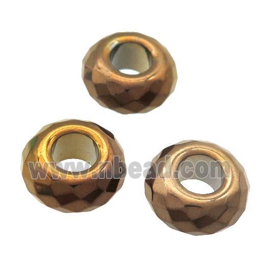 Hematite Beads with large hole, faceted rondelle, brown plated