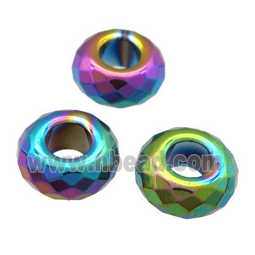 Hematite Beads with large hole, faceted rondelle, multicolor plated