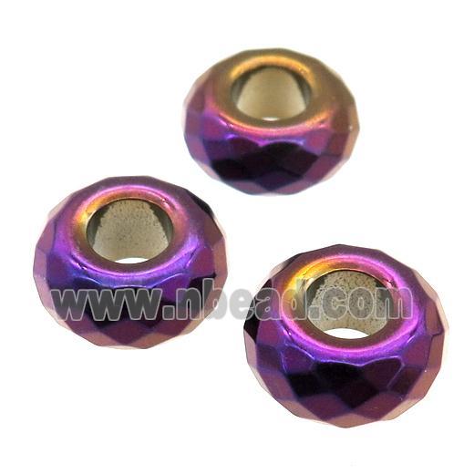 Hematite Beads with large hole, faceted rondelle, purple plated