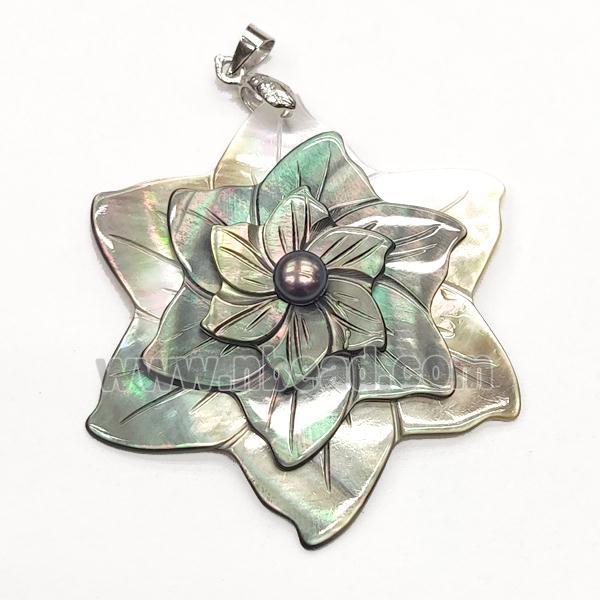 gray Abalone Shell flower pendant