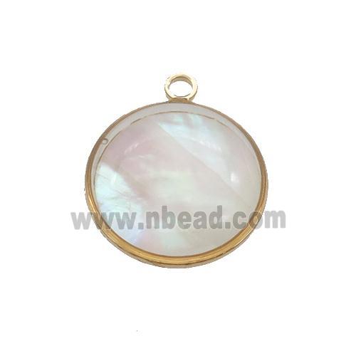 Pearlized Shell circle pendant, gold plated