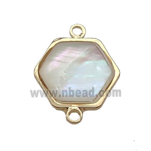 Pearlized Shell hexagon connector , gold plated