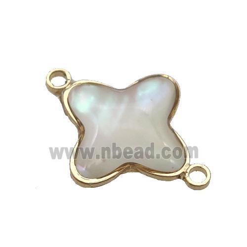 Pearlized Shell clover connector , gold plated