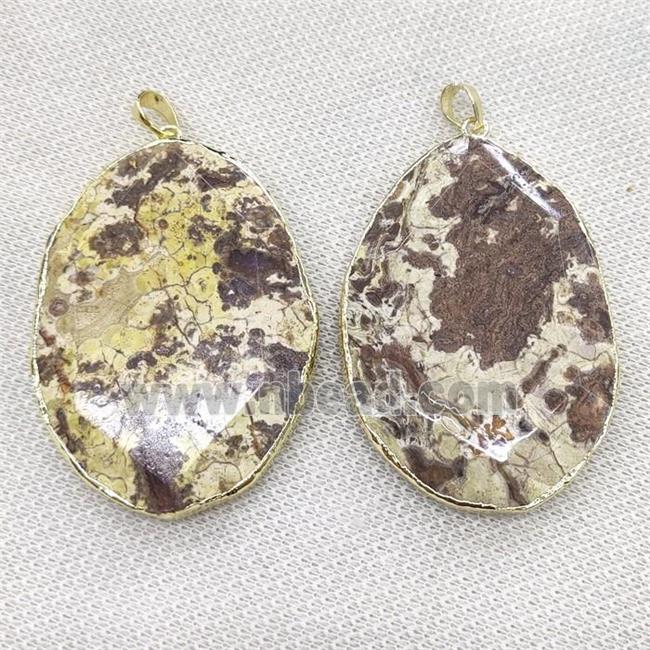 yellow Ocean Jasper oval pendant, faceted, gold plated
