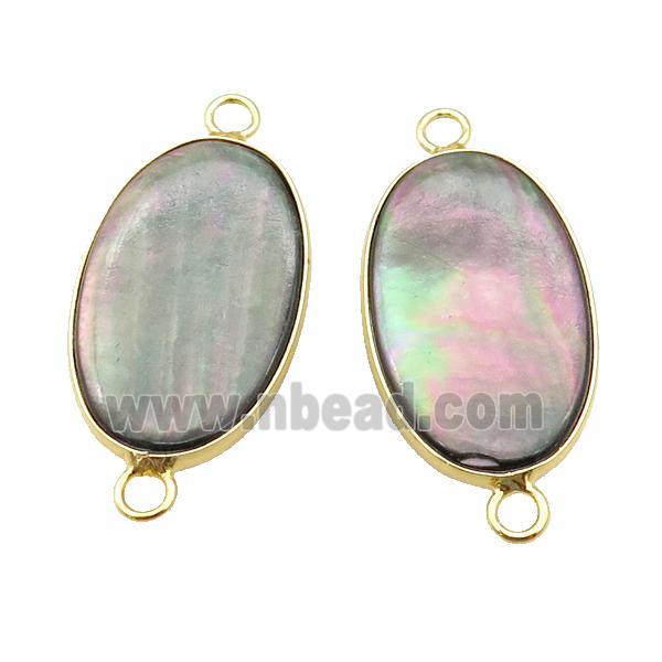 gray Abalone Shell oval connector, gold plated