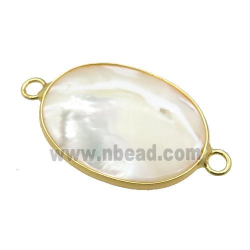 white Pearlized Shell oval connector, gold plated