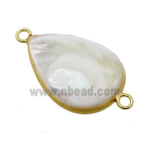 white Pearlized Shell teardrop connector, gold plated